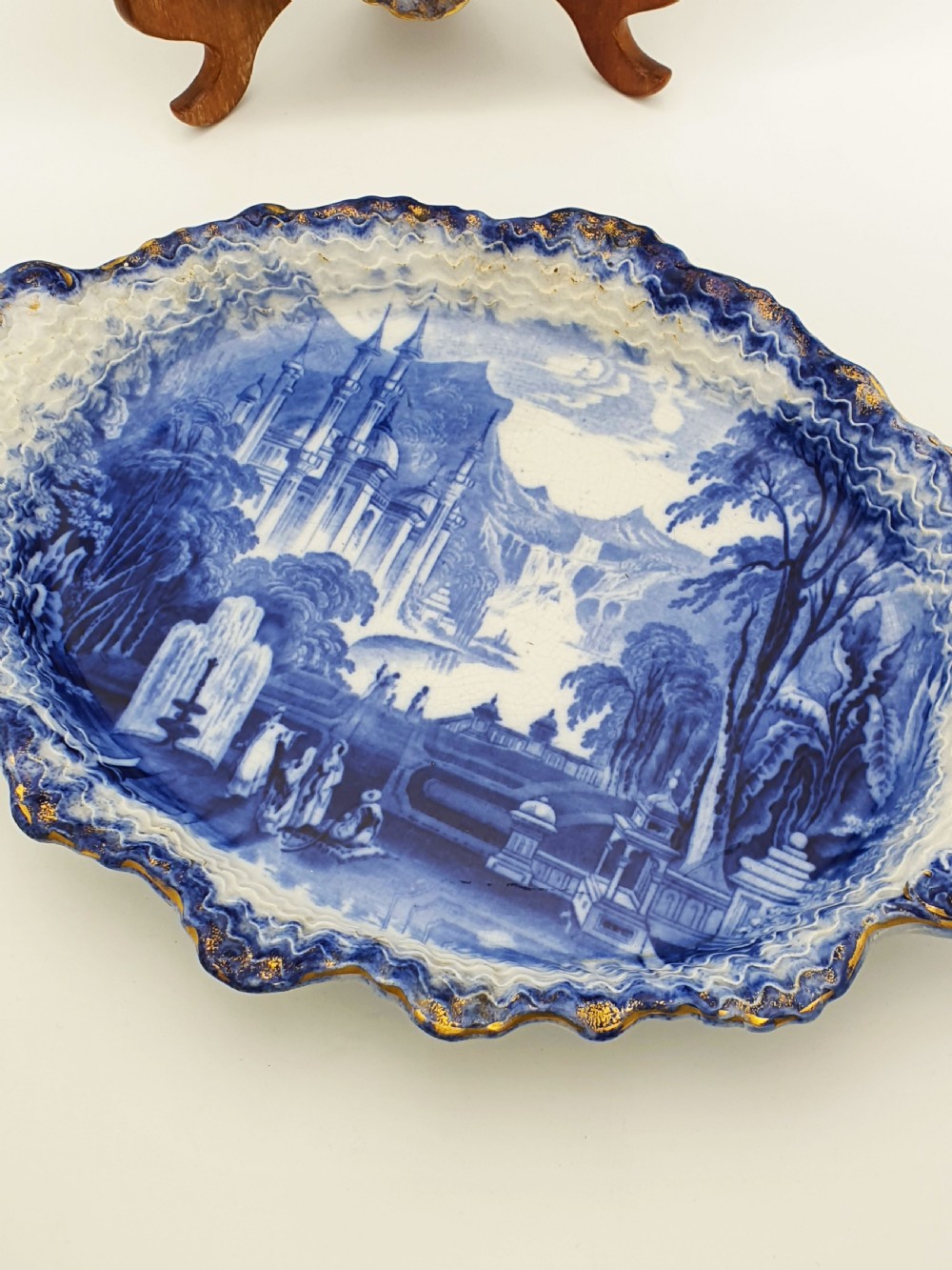 Nice Pair of Victorian Flow Blue Dishes with Gilded Edges – circa 1890 View III