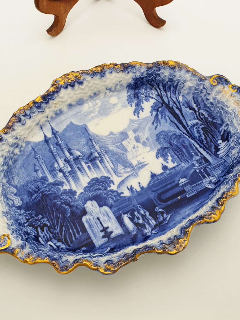 Nice Pair of Victorian Flow Blue Dishes with Gilded Edges – circa 1890 View IV
