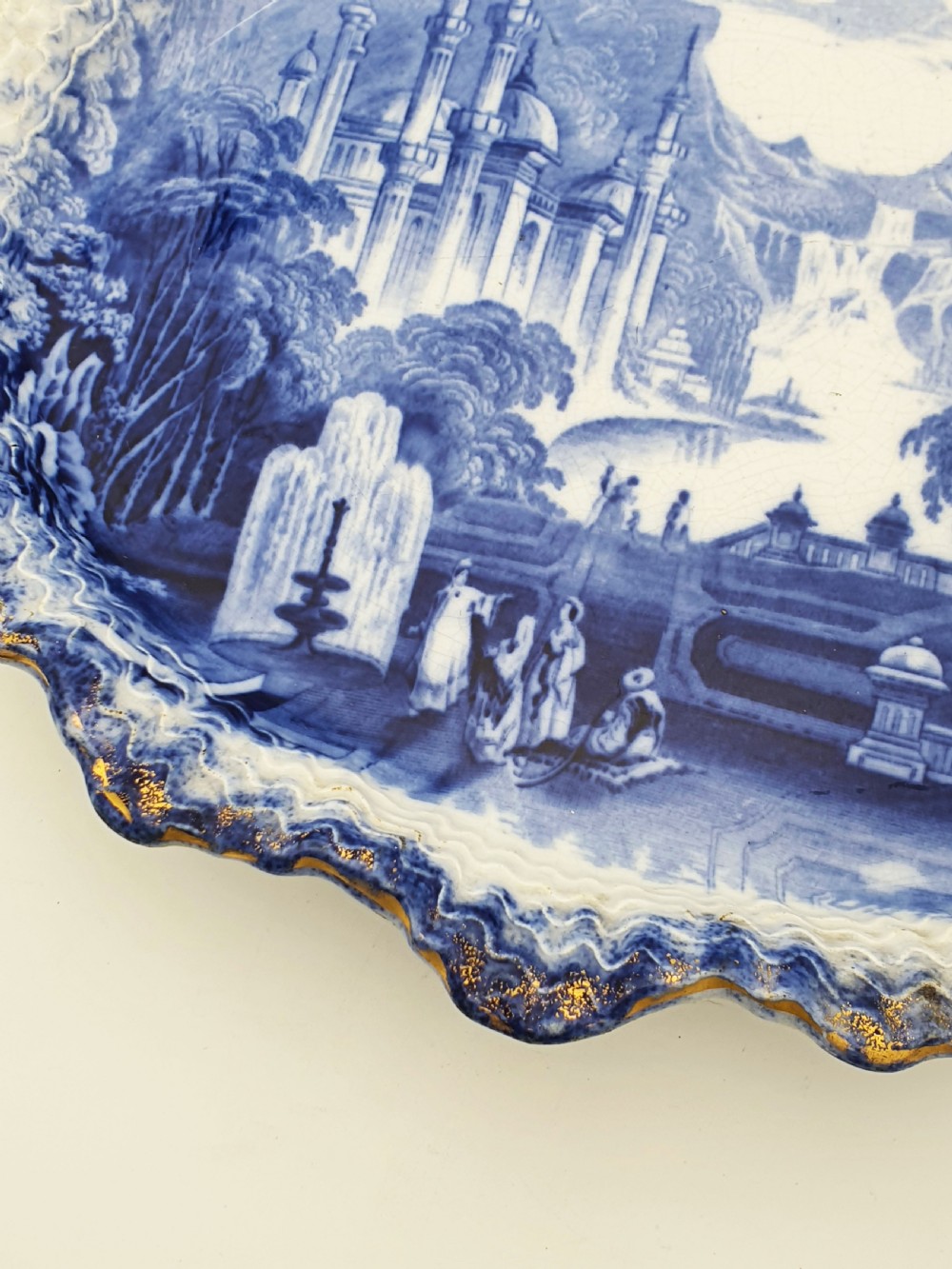 Nice Pair of Victorian Flow Blue Dishes with Gilded Edges – circa 1890 View V