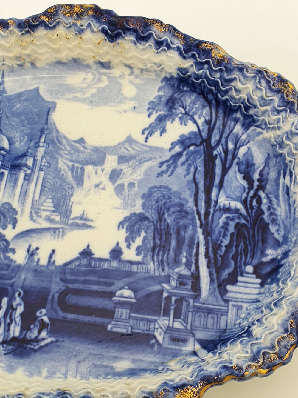 Nice Pair of Victorian Flow Blue Dishes with Gilded Edges – circa 1890 View VI