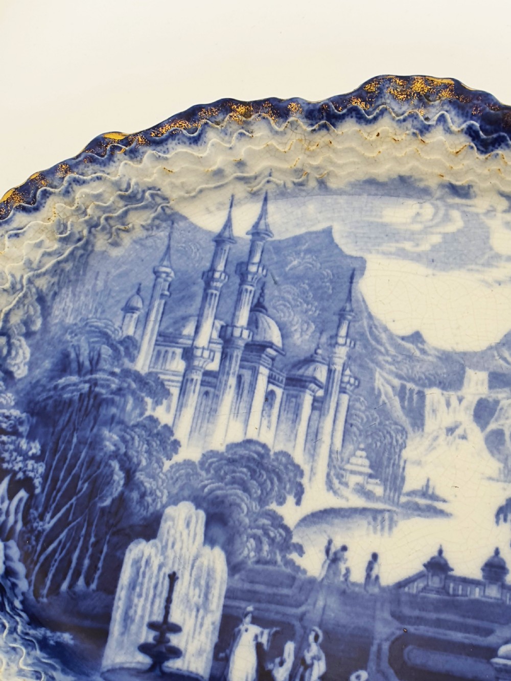Nice Pair of Victorian Flow Blue Dishes with Gilded Edges – circa 1890 View VII