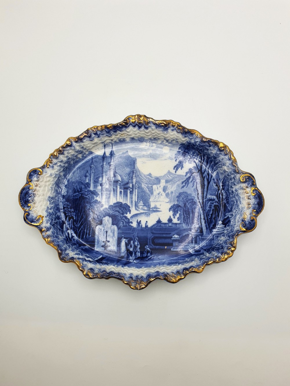 Nice Pair of Victorian Flow Blue Dishes with Gilded Edges – circa 1890 View VIII