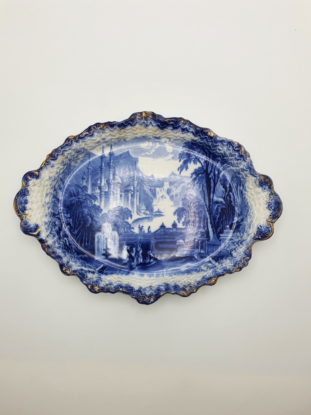 Nice Pair of Victorian Flow Blue Dishes with Gilded Edges – circa 1890 View X
