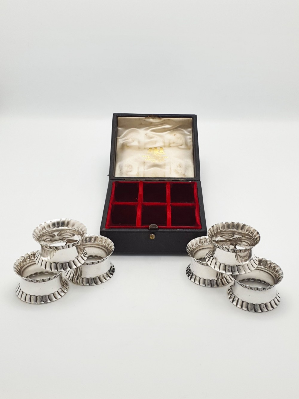 Set of 6 Antique Edwardian Silver-Plated Napkin Rings in Fitted Case – circa 1905 View II