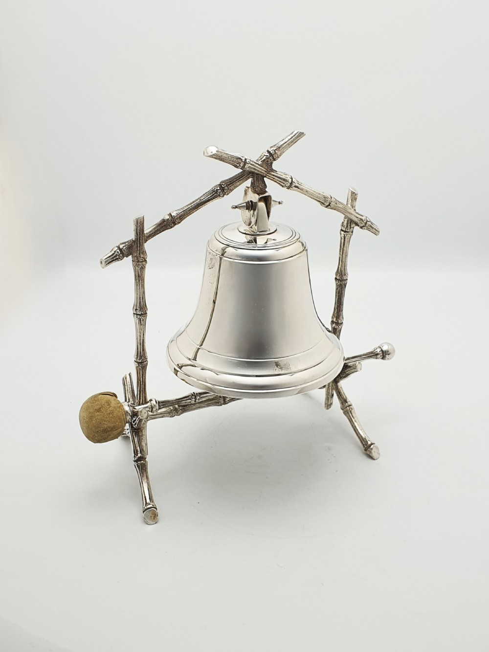 Antique Victorian Silver-Plated Table Gong with Bamboo Frame and Striker – circa 1890