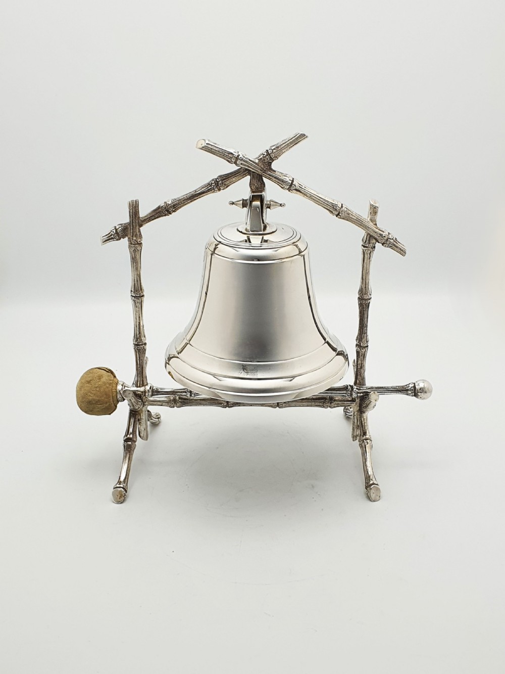Antique Victorian Silver-Plated Table Gong with Bamboo Frame and Striker – circa 1890 View II
