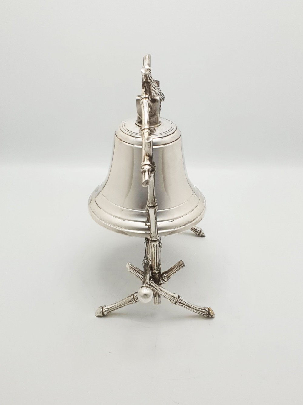 Antique Victorian Silver-Plated Table Gong with Bamboo Frame and Striker – circa 1890 View V