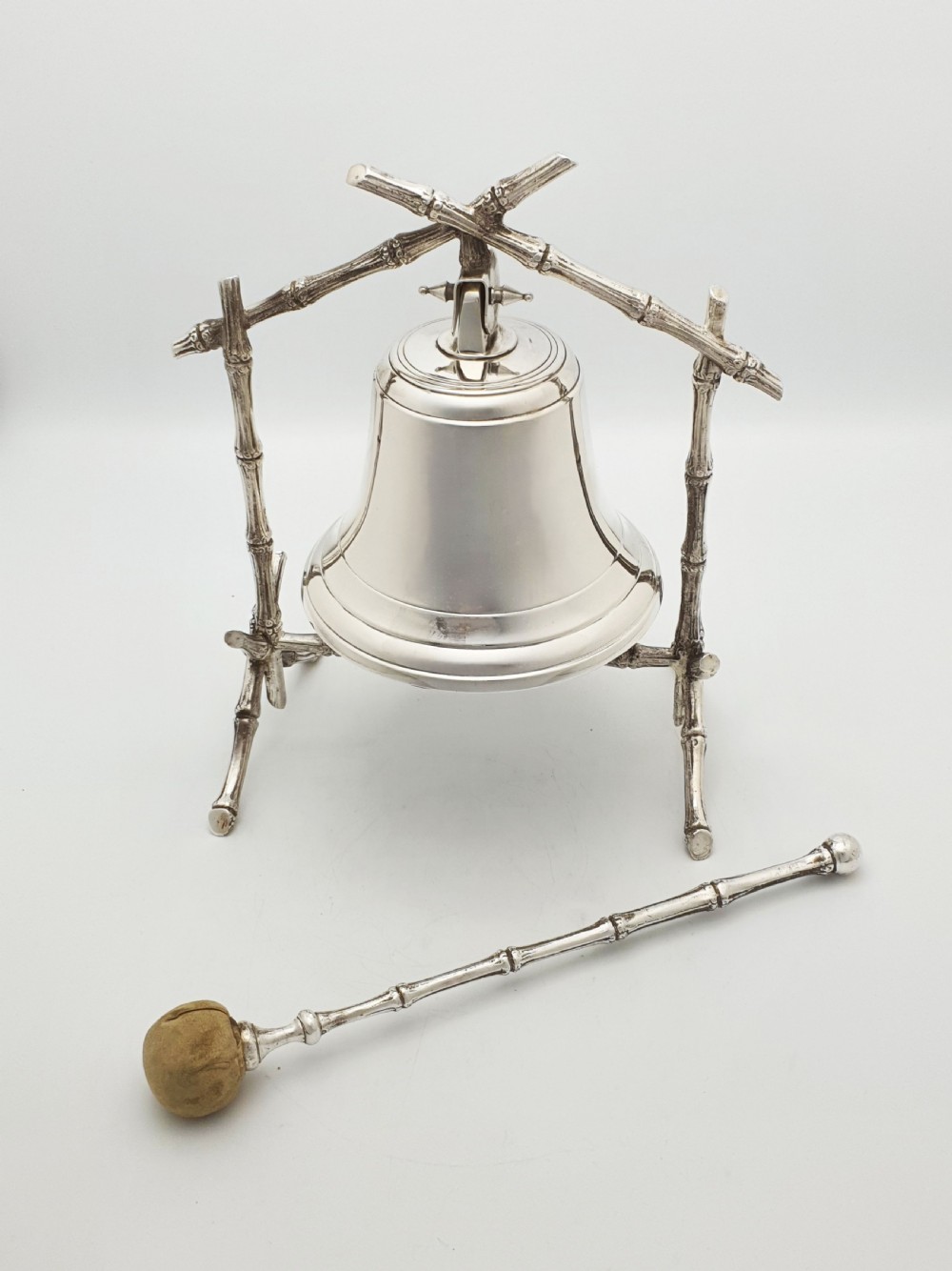 Antique Victorian Silver-Plated Table Gong with Bamboo Frame and Striker – circa 1890 View VI