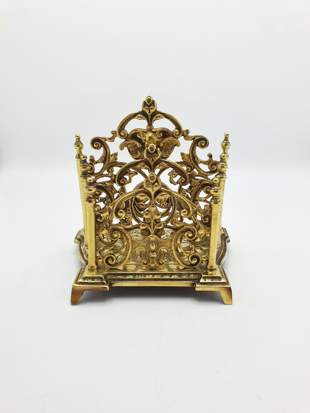 Nice Ornate Antique Victorian Brass Letter Rack with Cherub Motif – circa 1890 View III