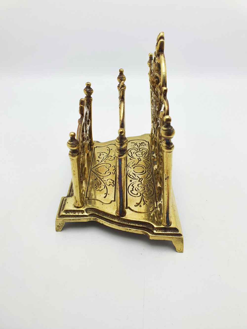 Nice Ornate Antique Victorian Brass Letter Rack with Cherub Motif – circa 1890 View VII