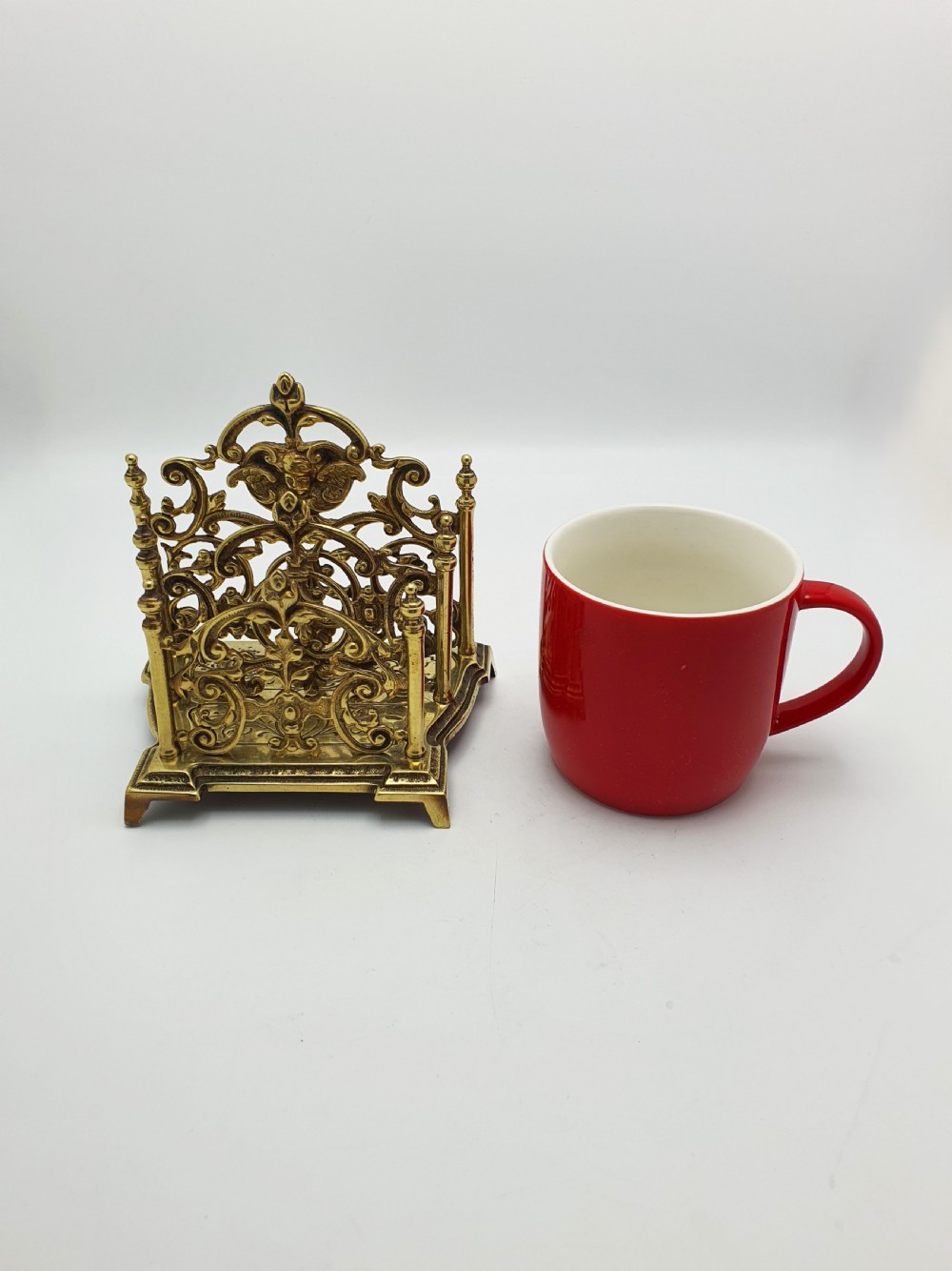 Nice Ornate Antique Victorian Brass Letter Rack with Cherub Motif – circa 1890 View VIII