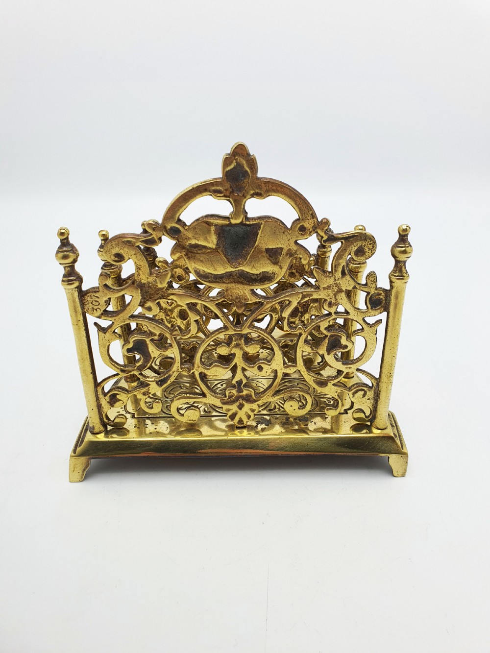 Nice Ornate Antique Victorian Brass Letter Rack with Cherub Motif – circa 1890 View IX