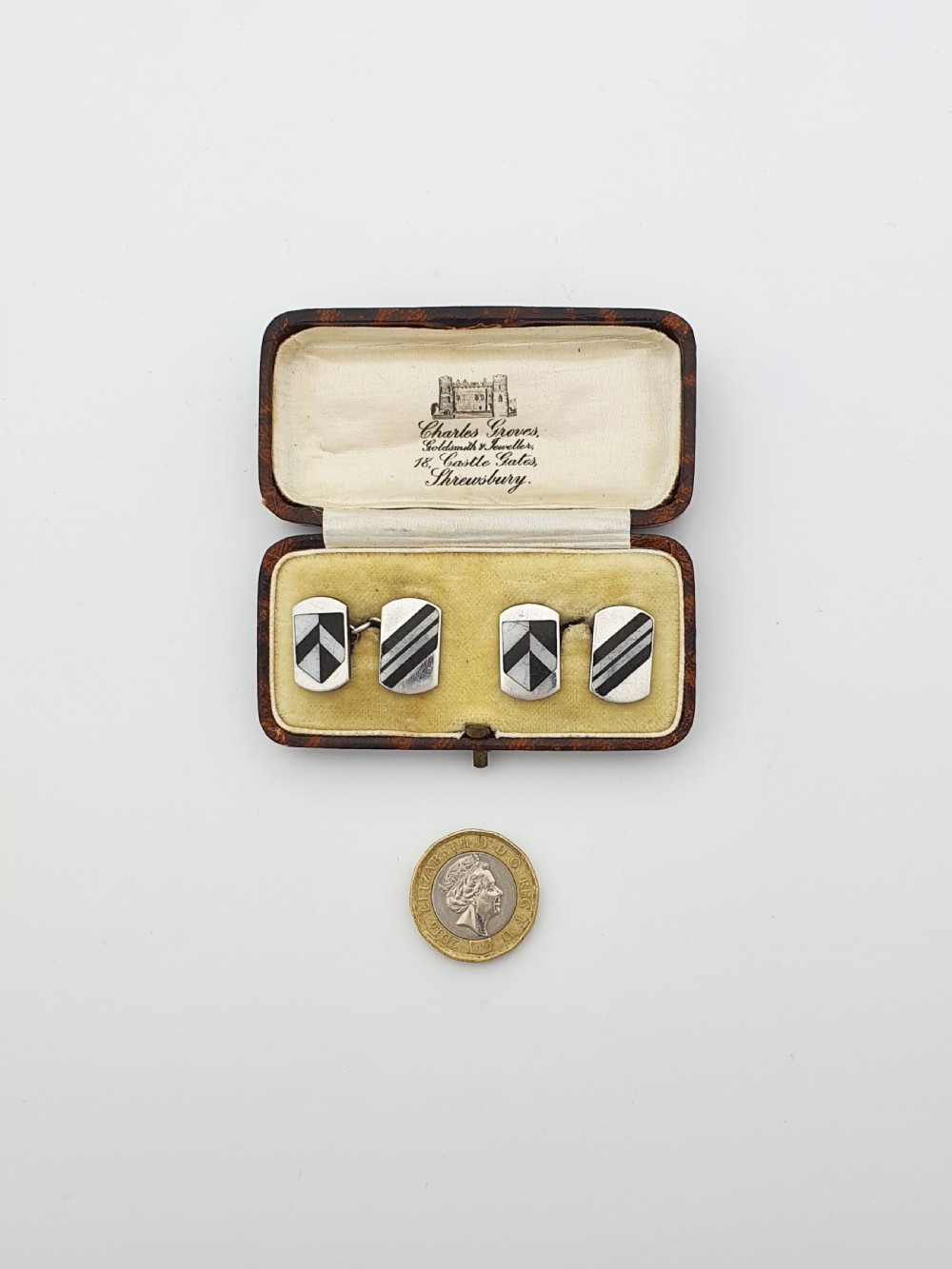 Nice Art Deco Sterling Silver & Enamel Cufflinks Set – circa 1930 View VII