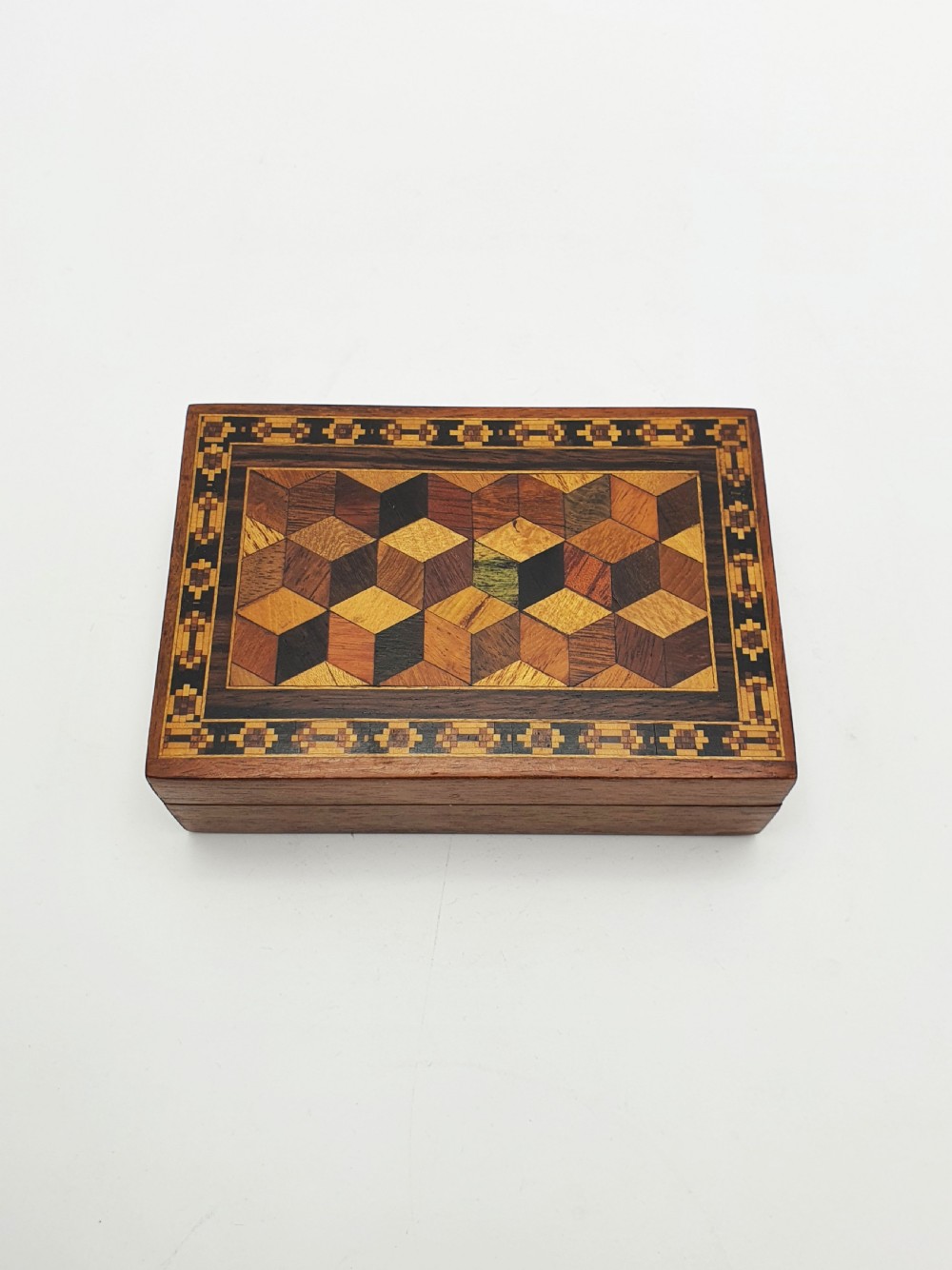 Antique Victorian Tunbridge Ware Card Box with Geometric Parquetry – circa 1880 View III