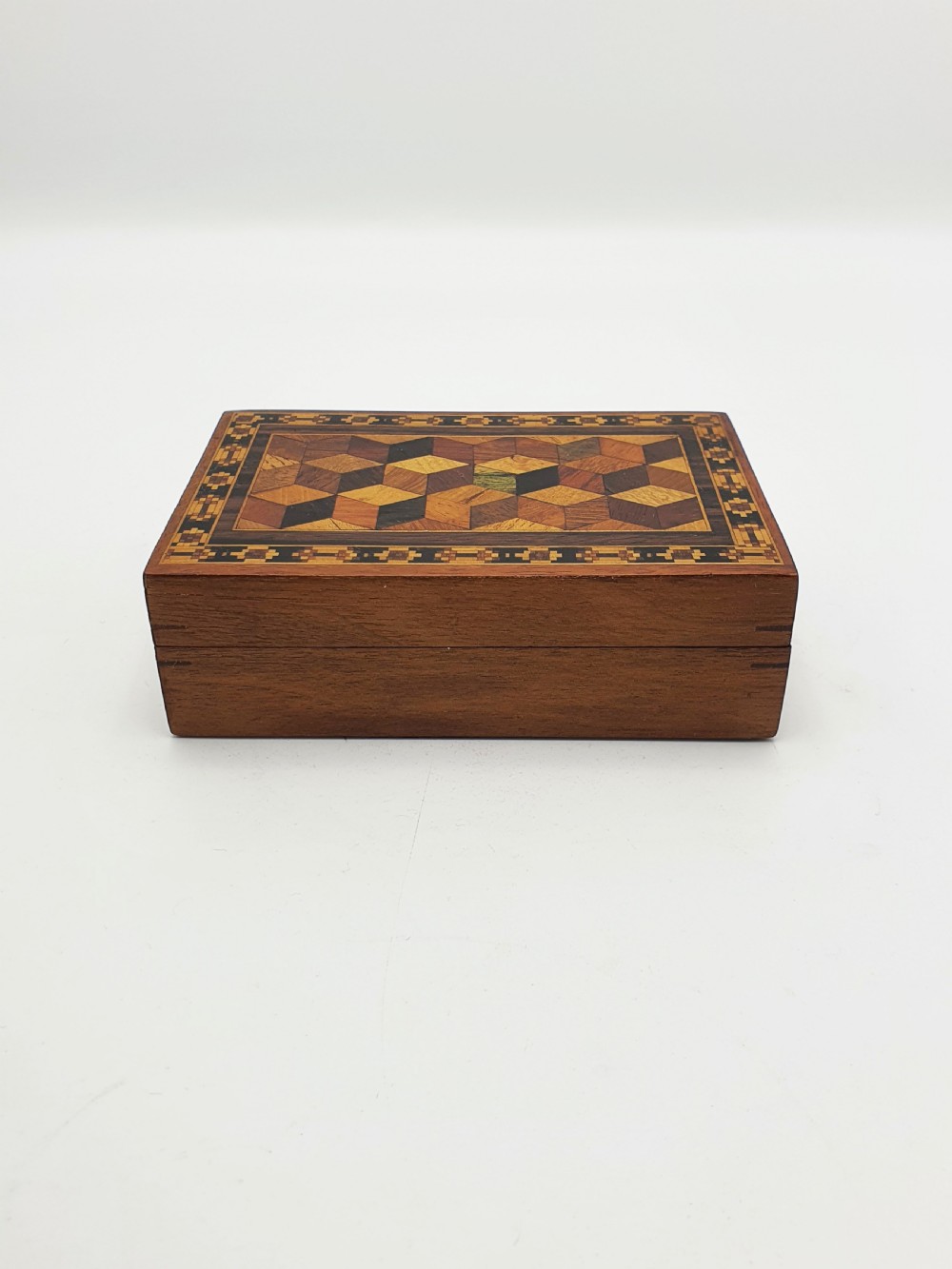 Antique Victorian Tunbridge Ware Card Box with Geometric Parquetry – circa 1880 View V