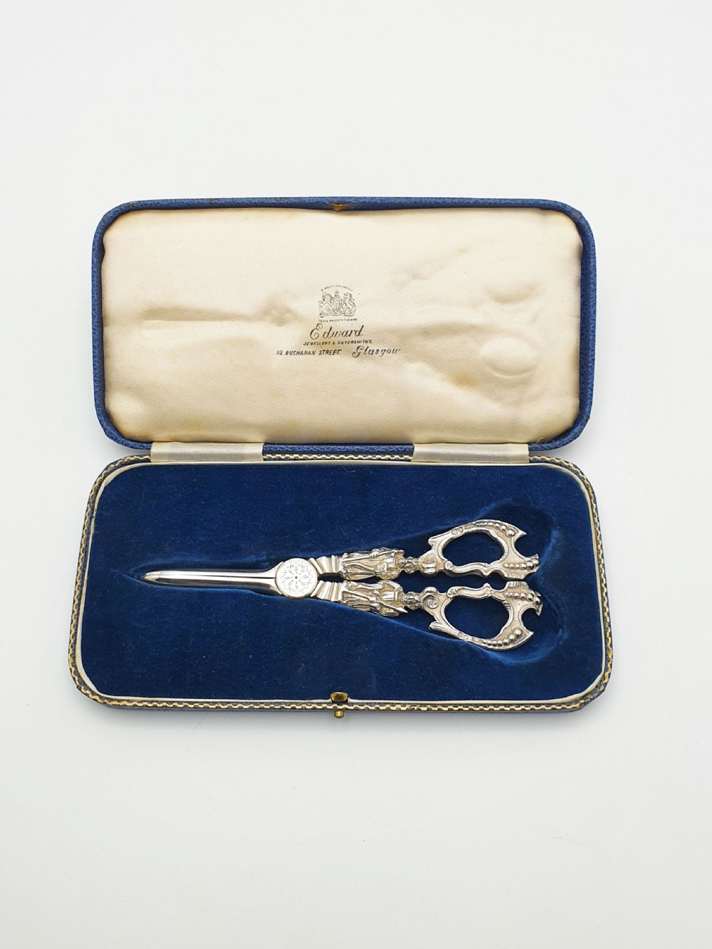Stunning Antique Victorian Sterling Silver Grape Scissors with Figural Handles - 1885 View II