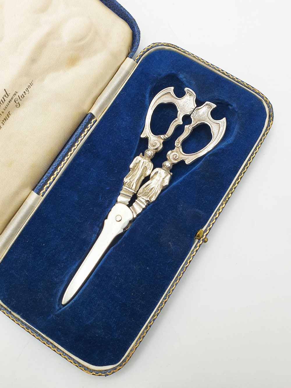 Stunning Antique Victorian Sterling Silver Grape Scissors with Figural Handles - 1885 View V