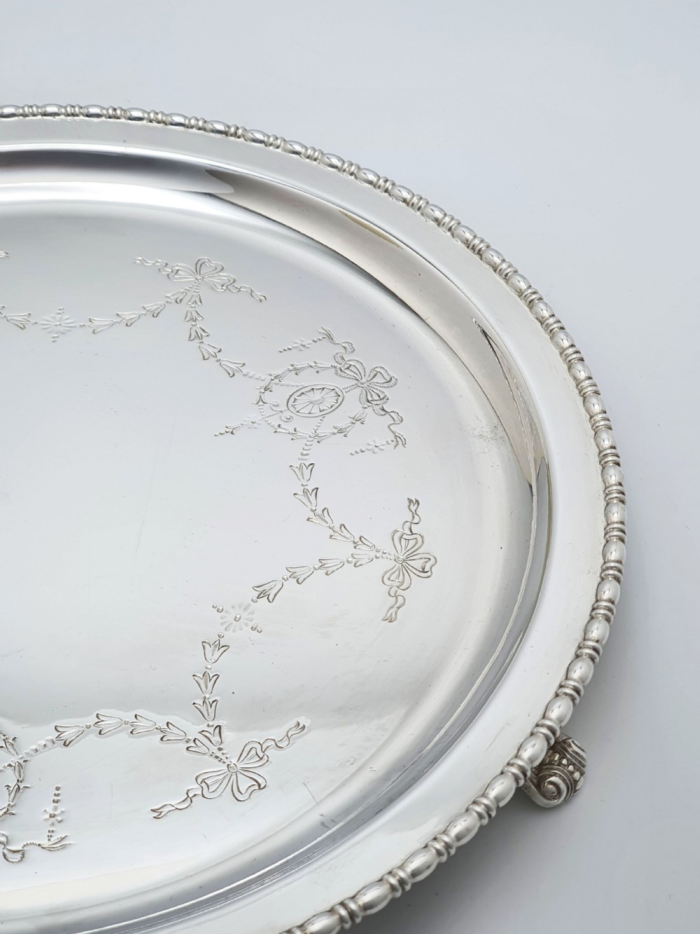 Nice Antique Silver-Plated Salver with Engraved Neoclassical Motif – circa 1905 View II