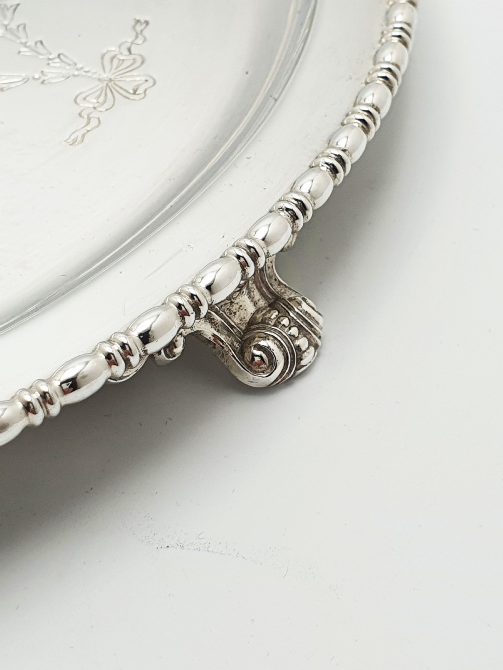 Nice Antique Silver-Plated Salver with Engraved Neoclassical Motif – circa 1905 View III