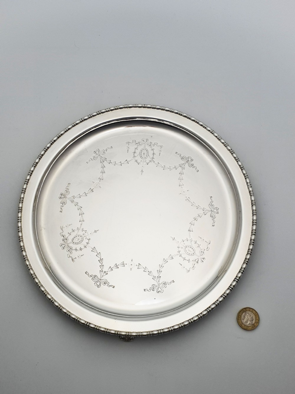 Nice Antique Silver-Plated Salver with Engraved Neoclassical Motif – circa 1905 View VI