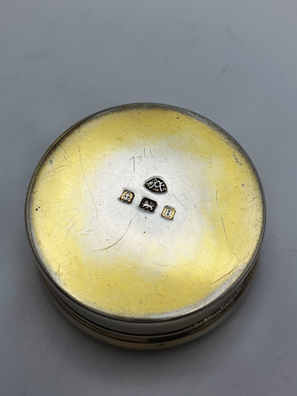 Antique Sterling Silver & Purple Guilloché Enamel Pill Box - 1926 View V