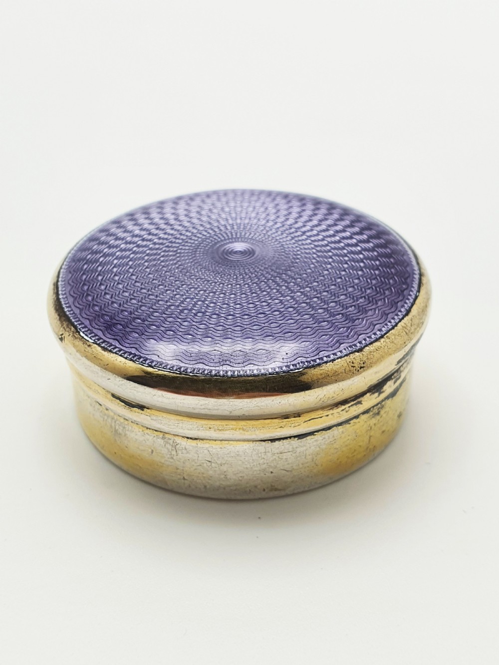 Antique Sterling Silver & Purple Guilloché Enamel Pill Box - 1926 View VI