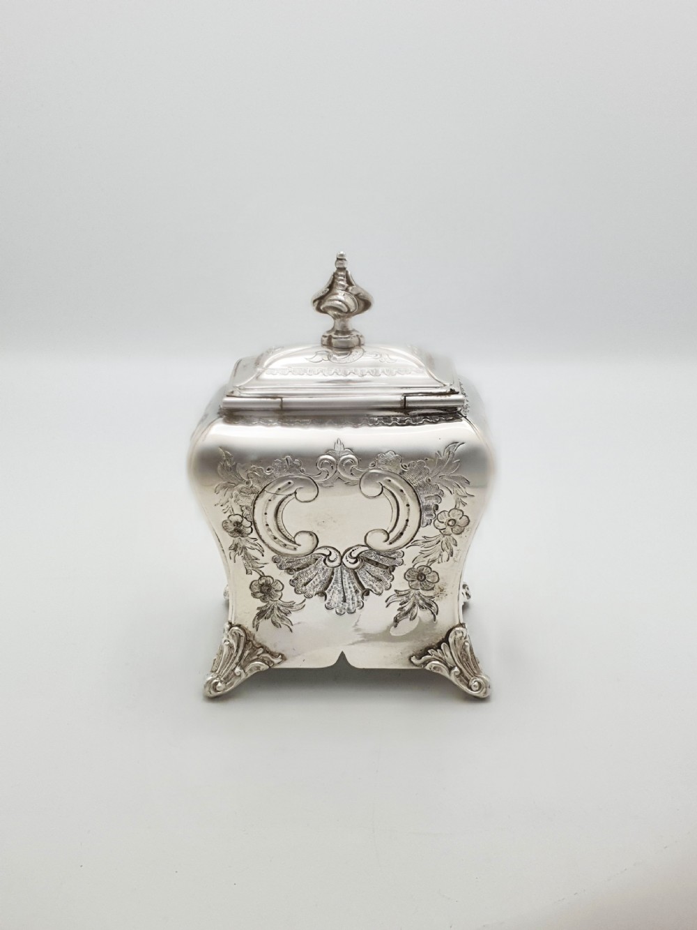Lovely Antique Silver-Plated Tea Caddy with Shell Spoon – circa 1860 View V