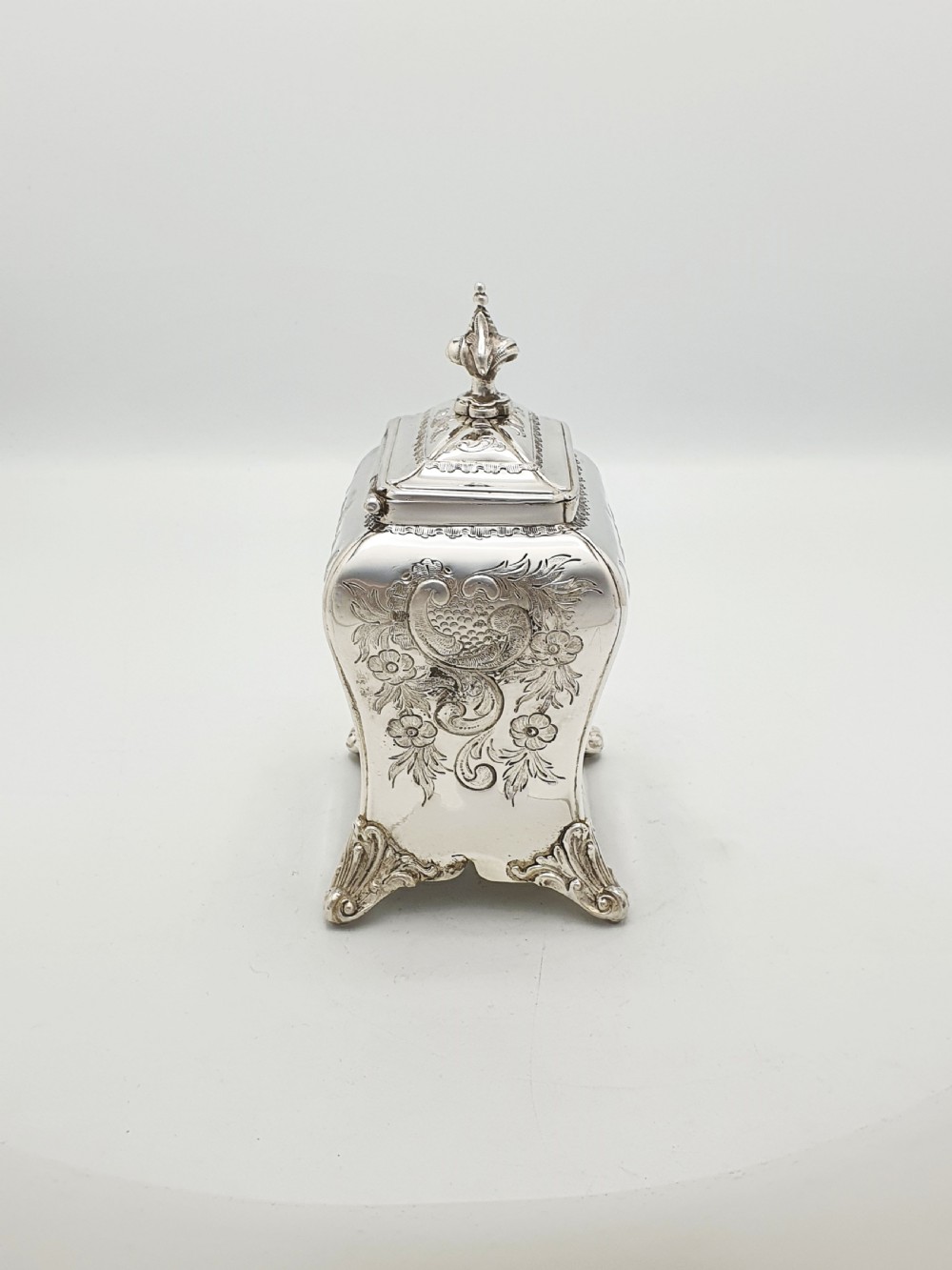 Lovely Antique Silver-Plated Tea Caddy with Shell Spoon – circa 1860 View VI