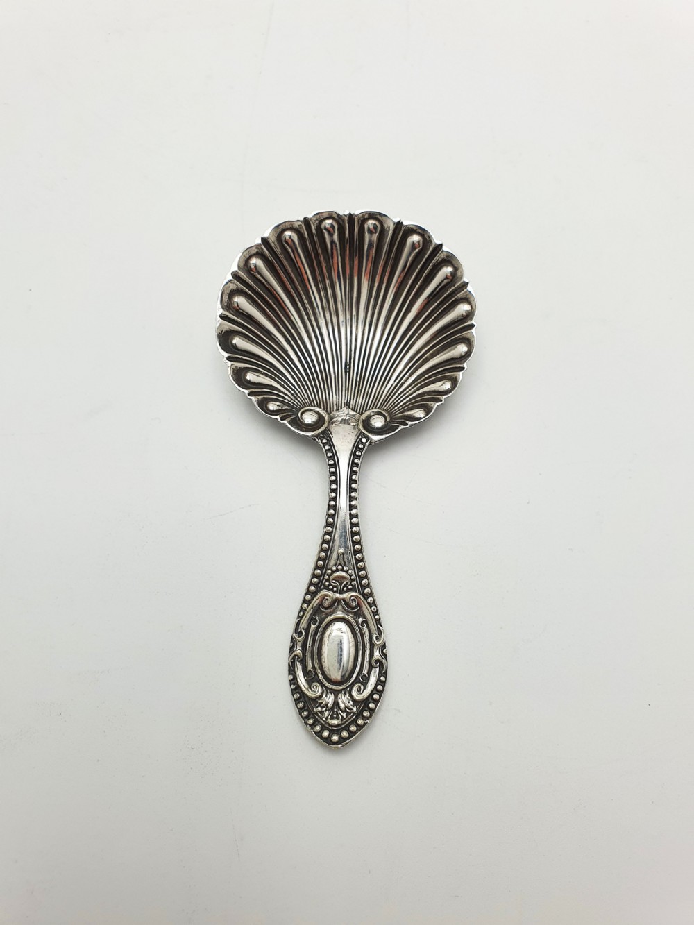 Lovely Antique Silver-Plated Tea Caddy with Shell Spoon – circa 1860 View X