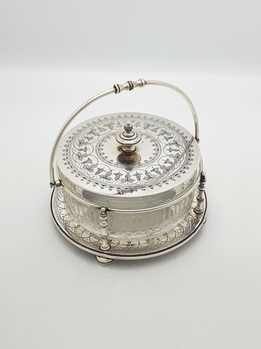 Lovely Antique Victorian Silver Plate & Cut Glass Serving Dish – circa 1880