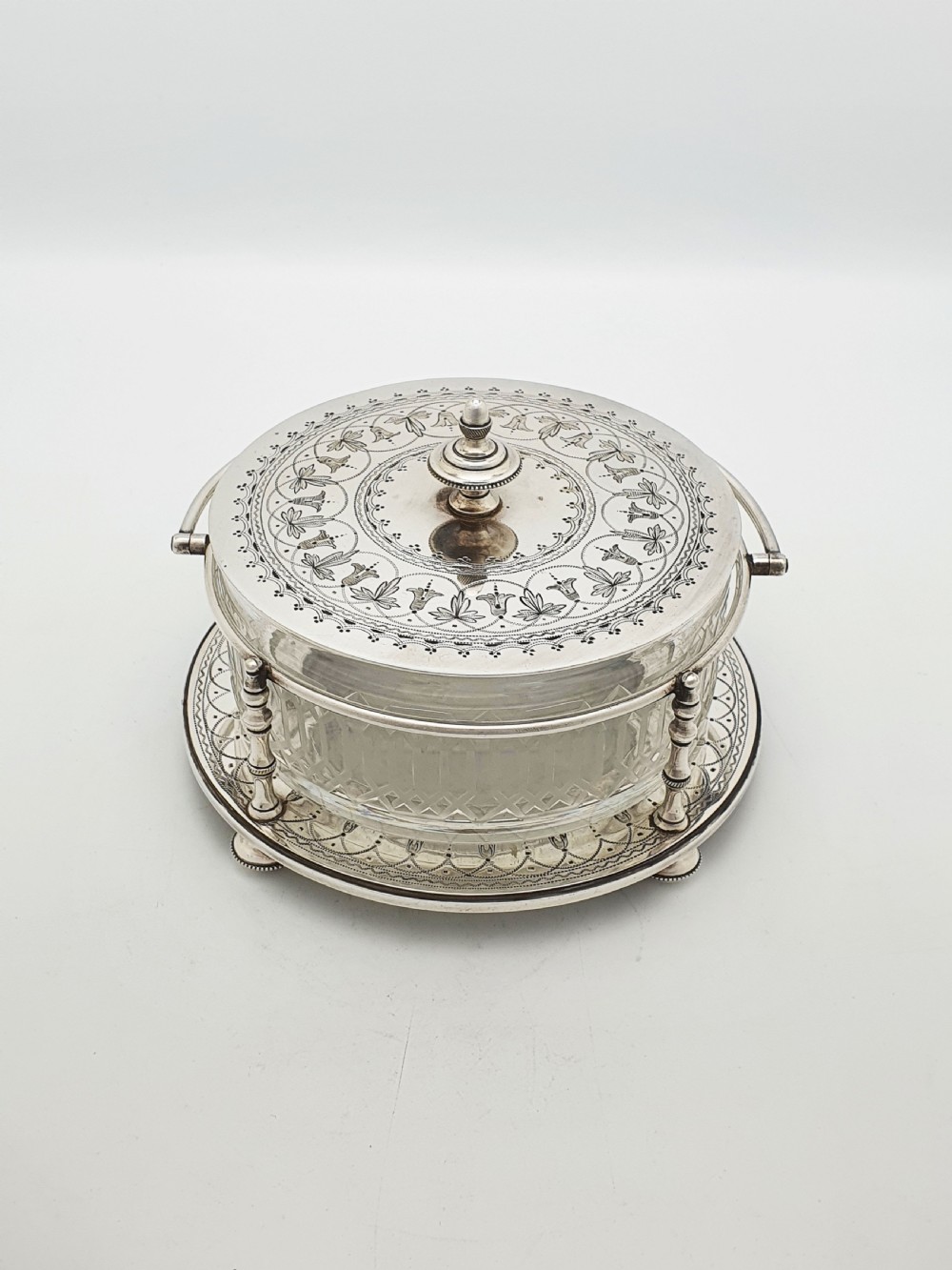 Lovely Antique Victorian Silver Plate & Cut Glass Serving Dish – circa 1880 View III