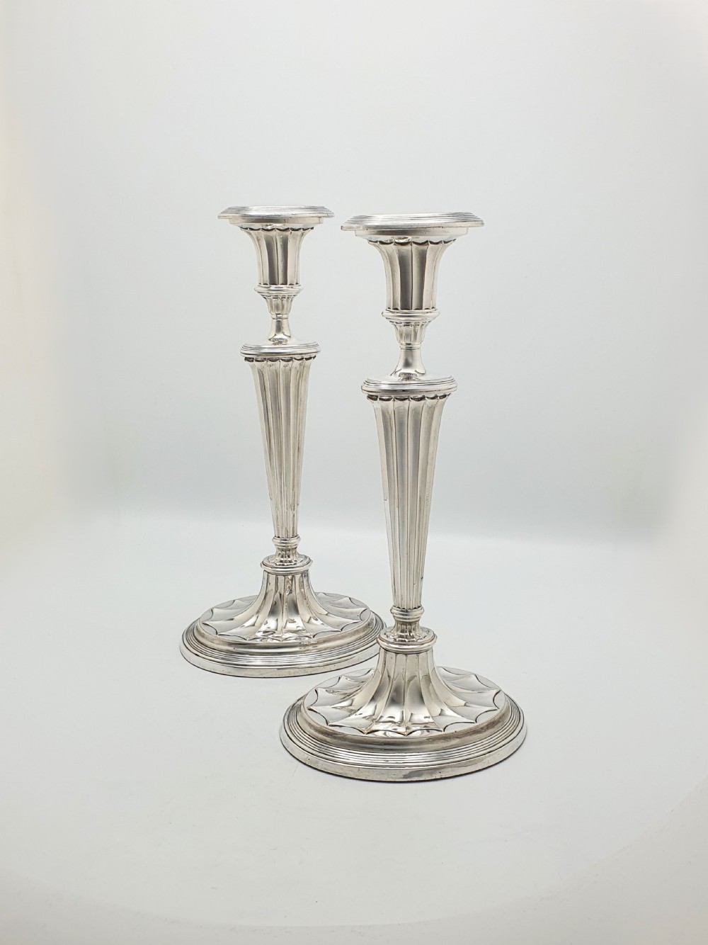 Nice Pair of Antique Edwardian Fluted Column Candlesticks – circa 1905 View II
