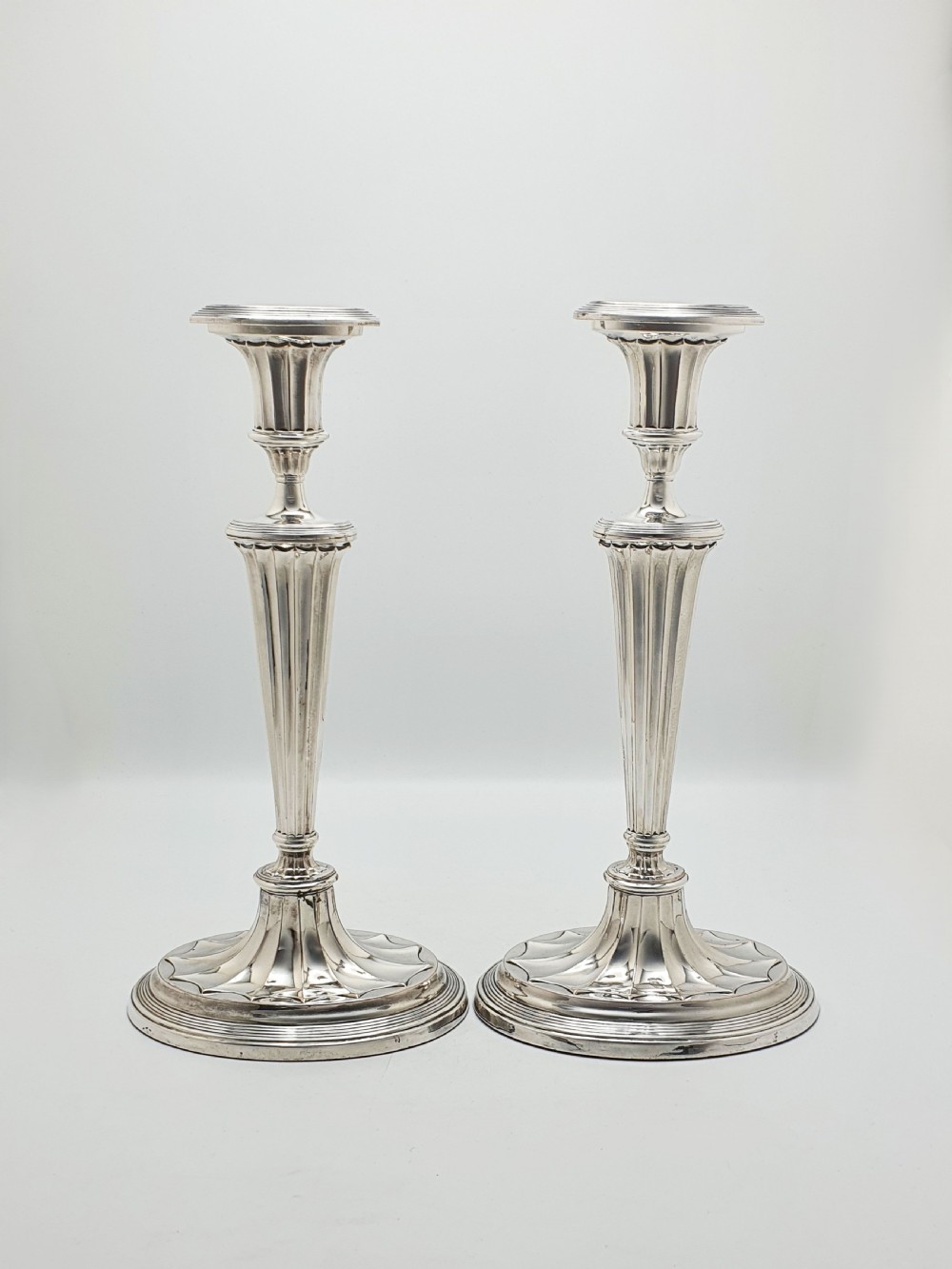 Nice Pair of Antique Edwardian Fluted Column Candlesticks – circa 1905 View III