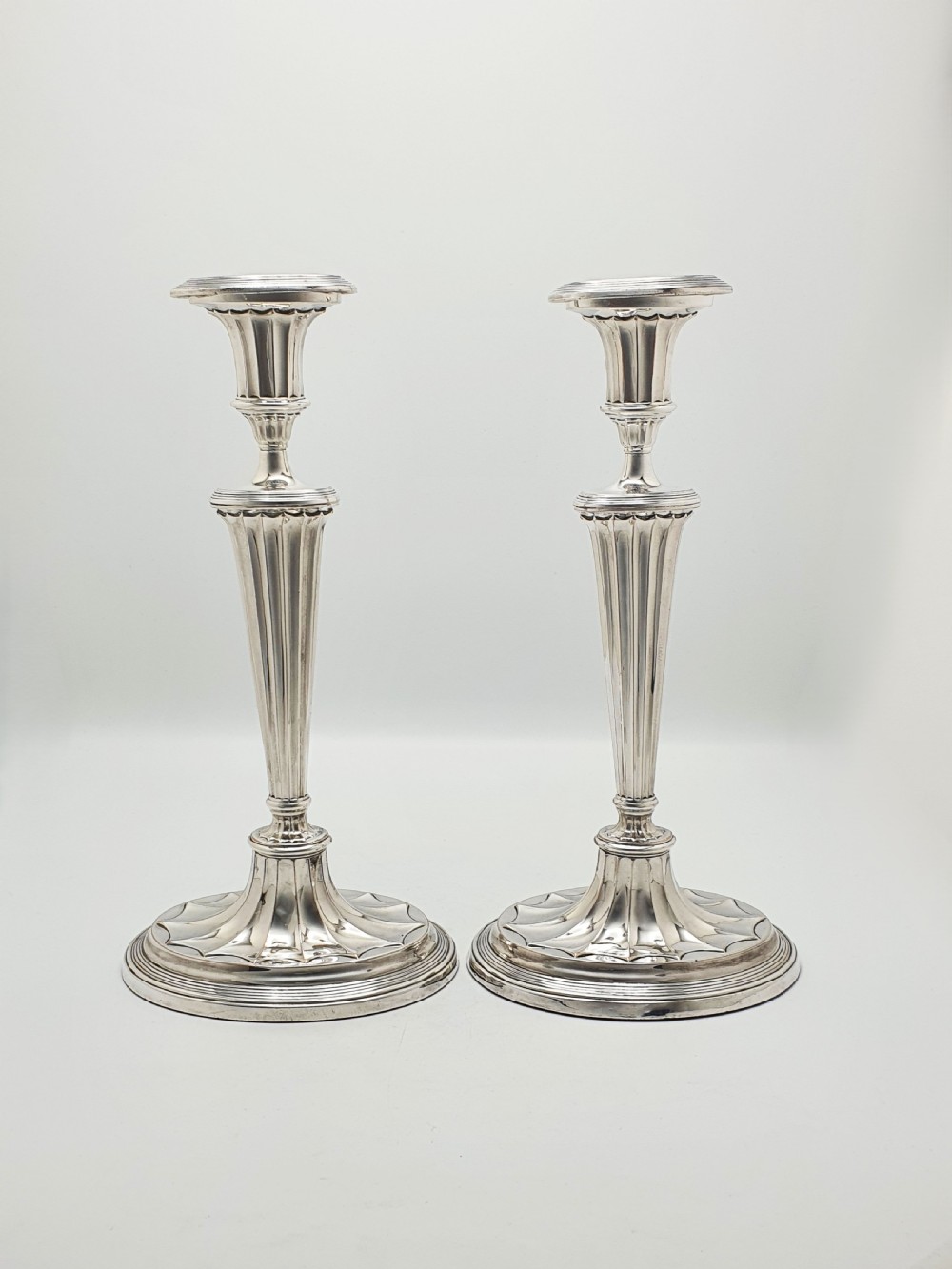 Nice Pair of Antique Edwardian Fluted Column Candlesticks – circa 1905 View IV