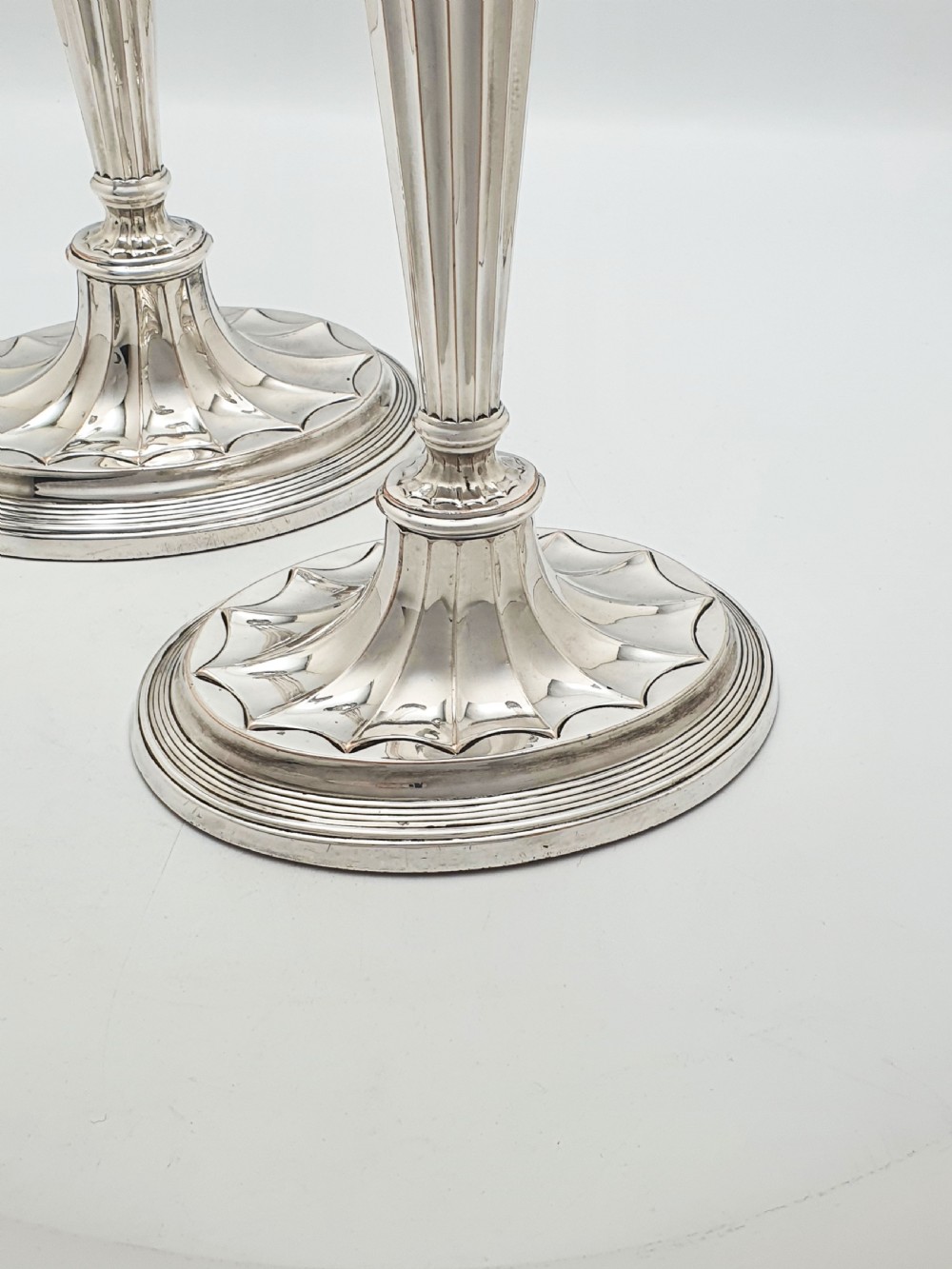 Nice Pair of Antique Edwardian Fluted Column Candlesticks – circa 1905 View V