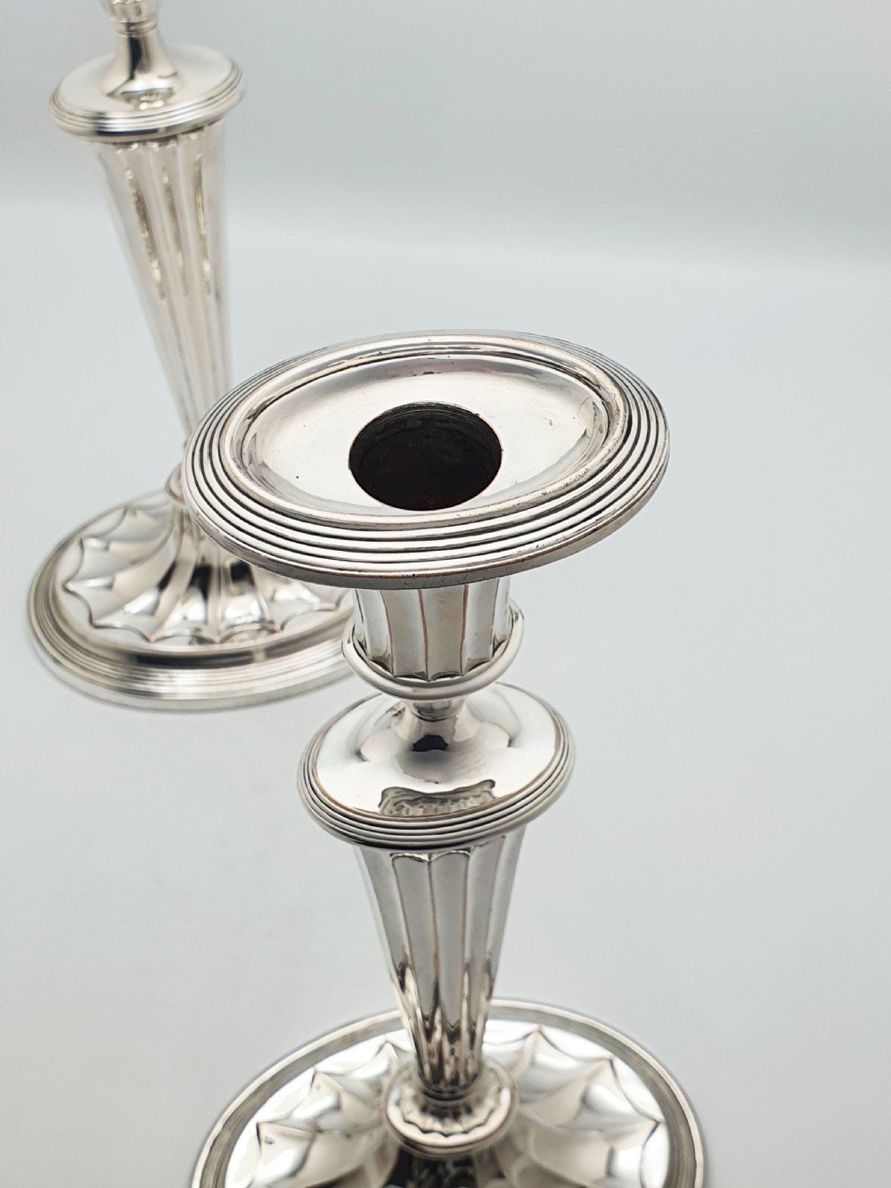 Nice Pair of Antique Edwardian Fluted Column Candlesticks – circa 1905 View VI