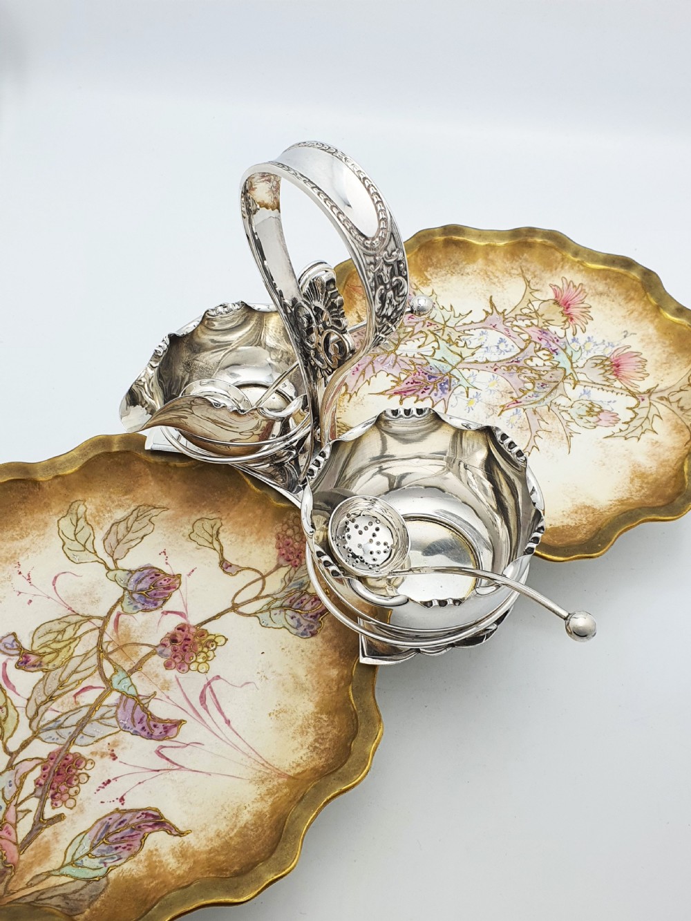Antique Edwardian Serving Set with Doulton Burslem Porcelain Dishes – circa 1905 View III