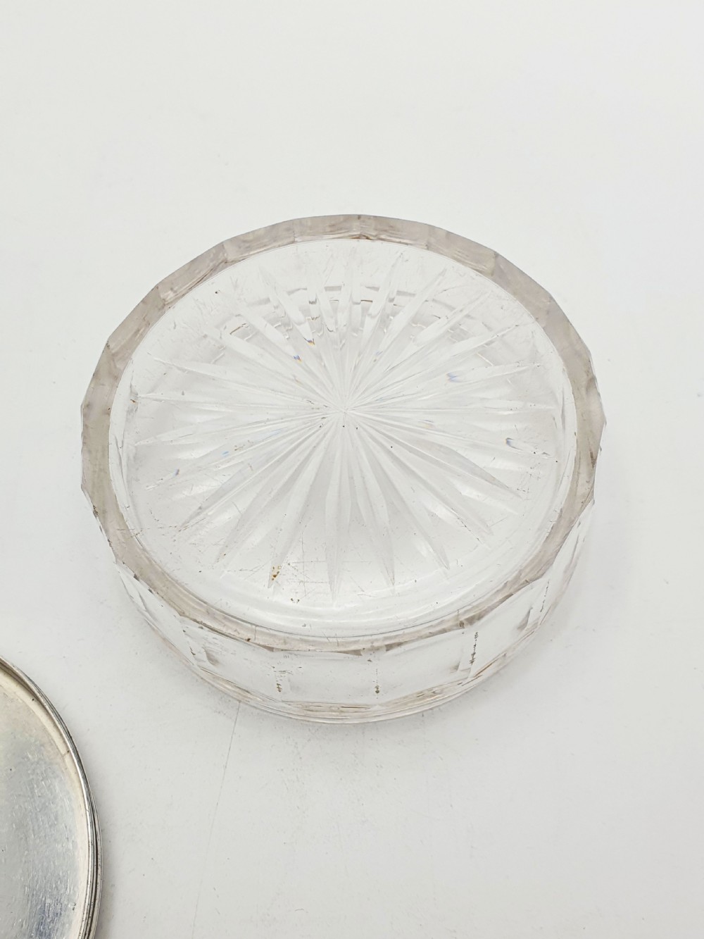 Early Victorian Cut Glass Jar with Engraved Sterling Silver Lid - 1855 View VII