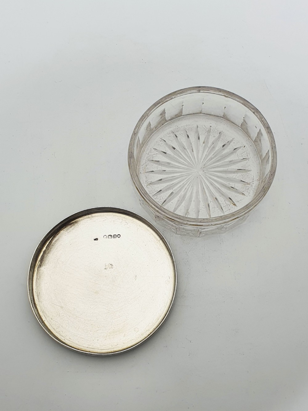 Early Victorian Cut Glass Jar with Engraved Sterling Silver Lid - 1855 View X