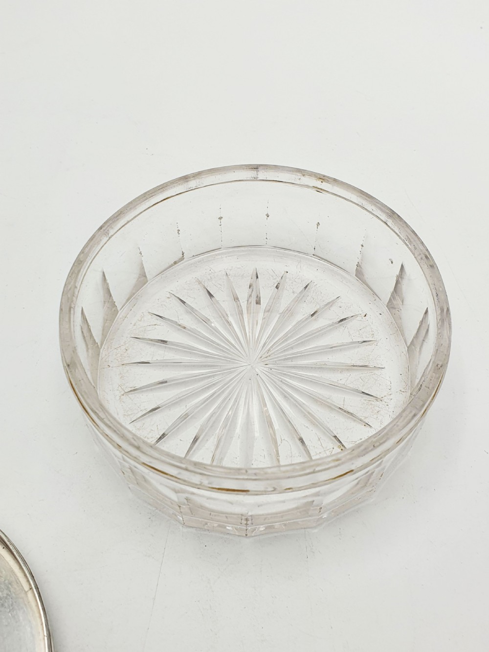 Early Victorian Cut Glass Jar with Engraved Sterling Silver Lid - 1855 View XI