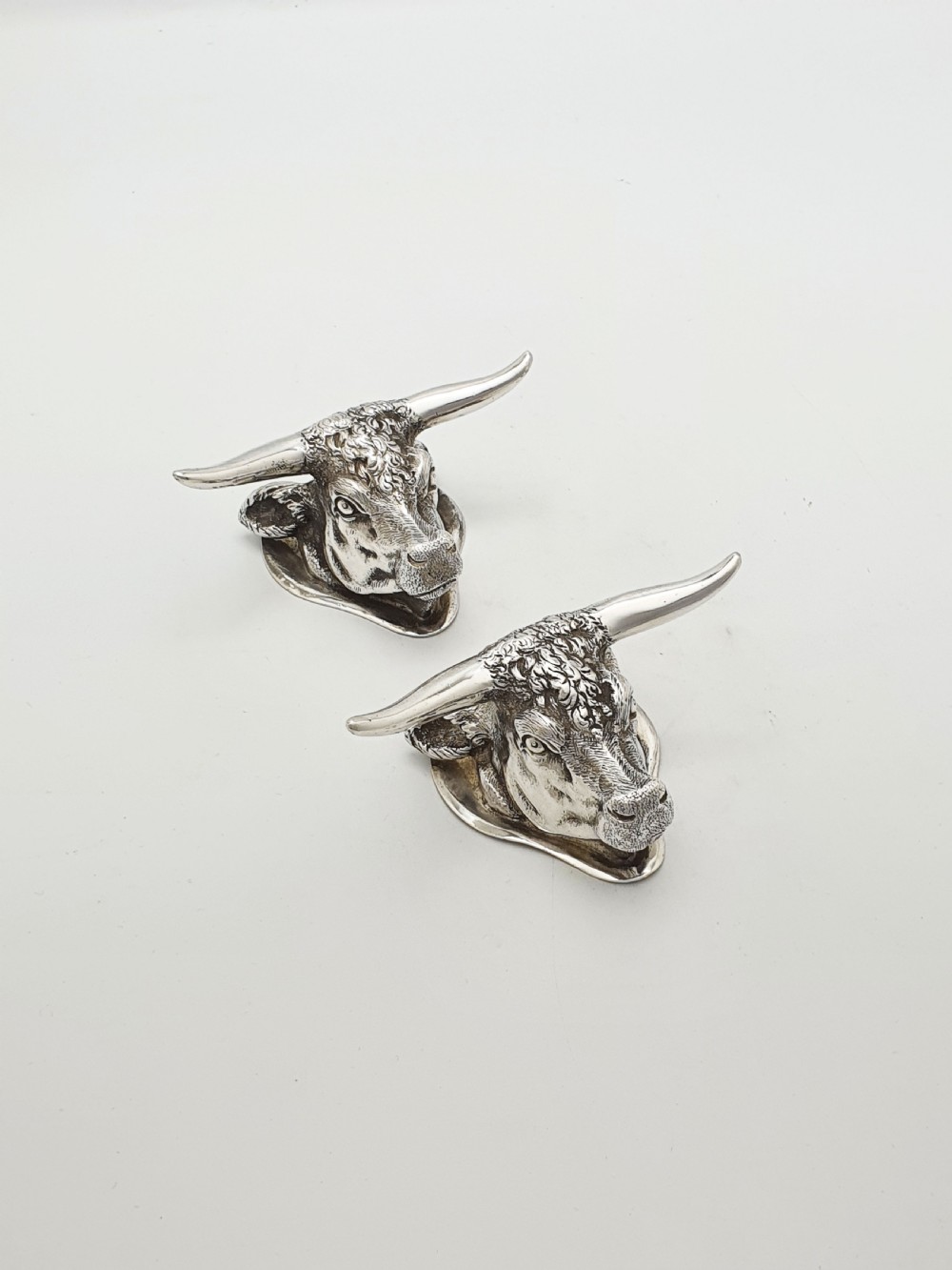Pair of Antique Silver Plated Longhorn Bull Head Knife Rests – circa 1880