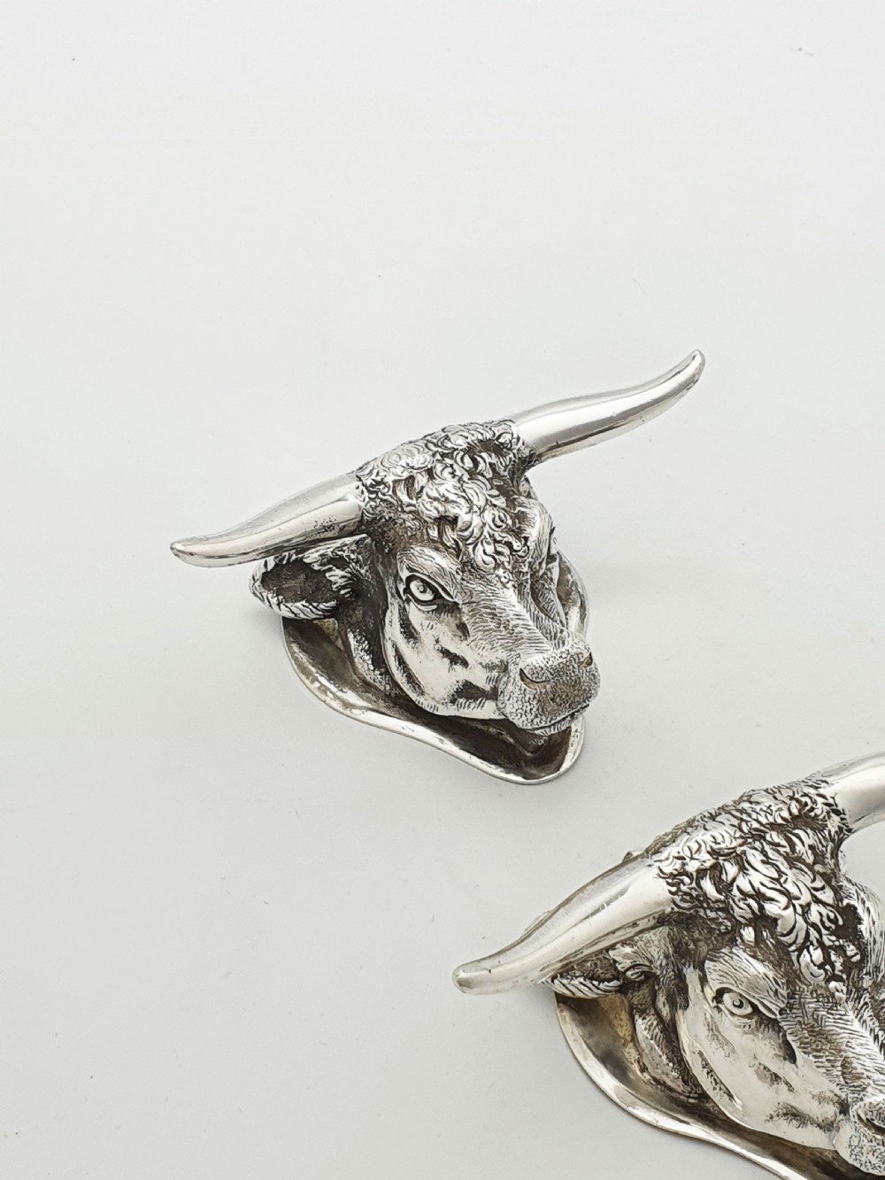 Pair of Antique Silver Plated Longhorn Bull Head Knife Rests – circa 1880 View III