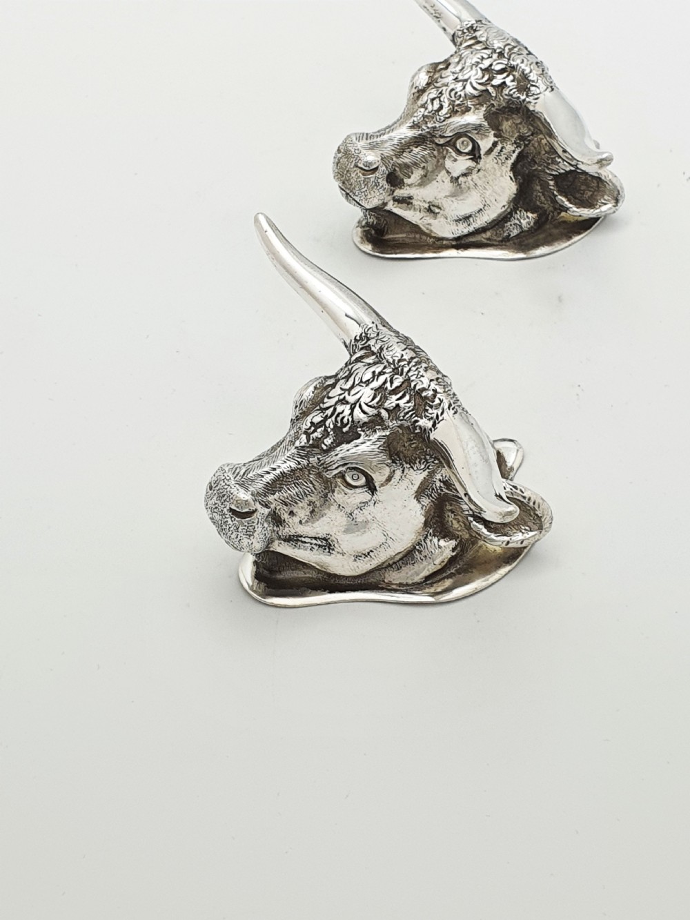 Pair of Antique Silver Plated Longhorn Bull Head Knife Rests – circa 1880 View IV