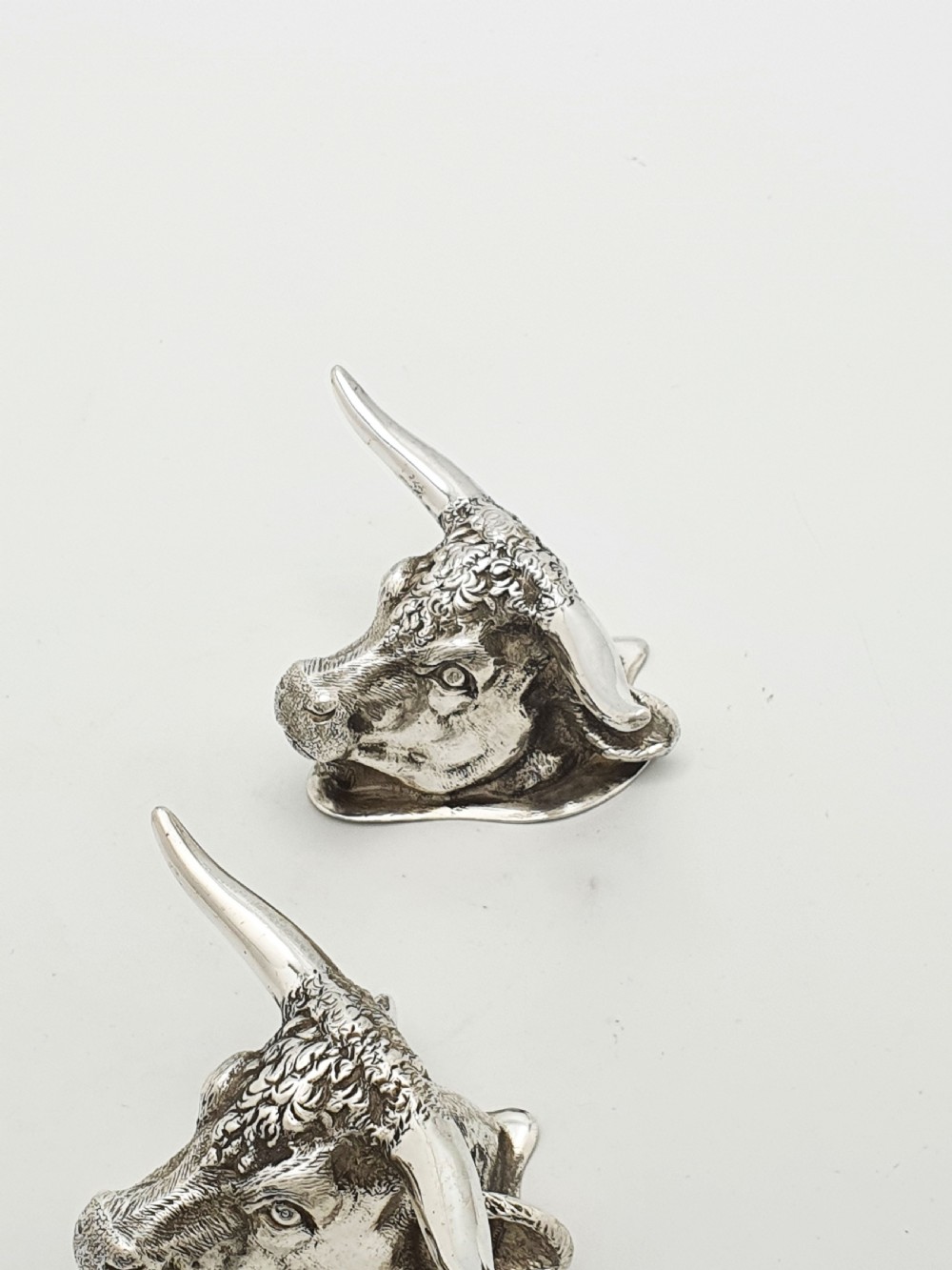 Pair of Antique Silver Plated Longhorn Bull Head Knife Rests – circa 1880 View V