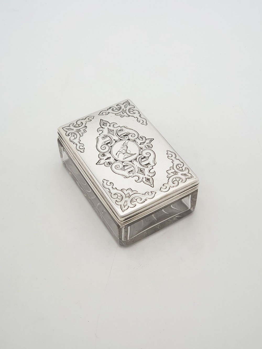 Lovely Antique Victorian Sterling Silver & Cut Glass Trinket Box - 1844
