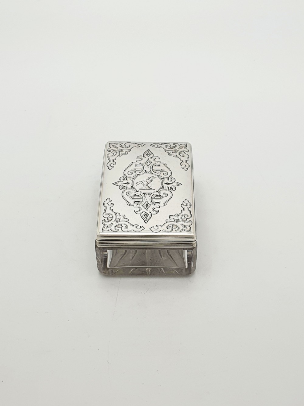 Lovely Antique Victorian Sterling Silver & Cut Glass Trinket Box - 1844 View III