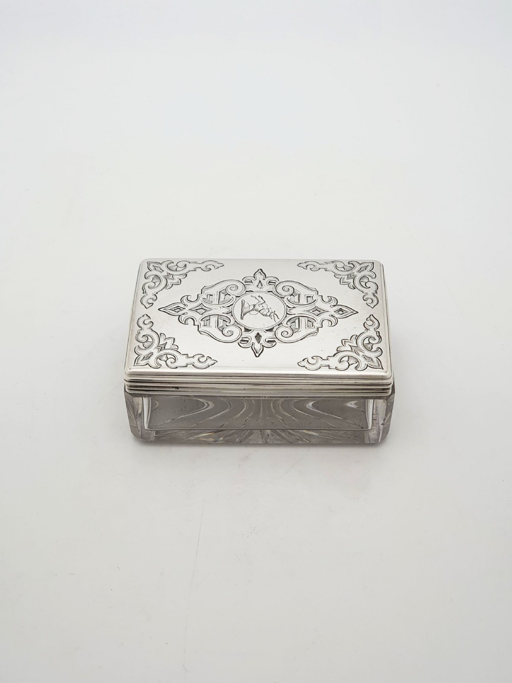 Lovely Antique Victorian Sterling Silver & Cut Glass Trinket Box - 1844 View V