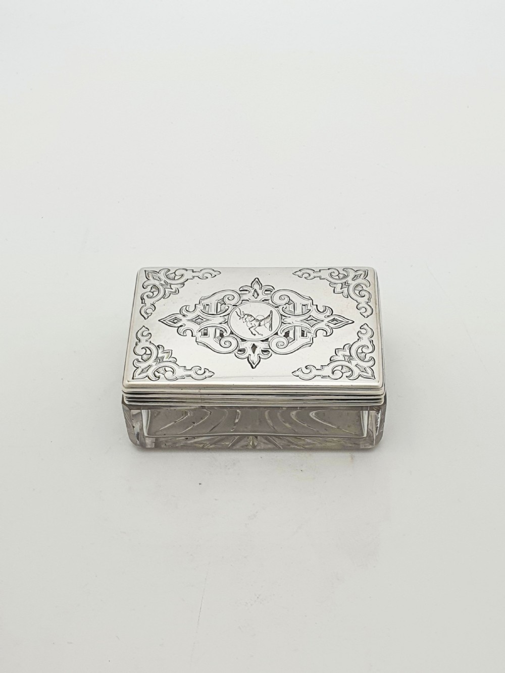 Lovely Antique Victorian Sterling Silver & Cut Glass Trinket Box - 1844 View VII