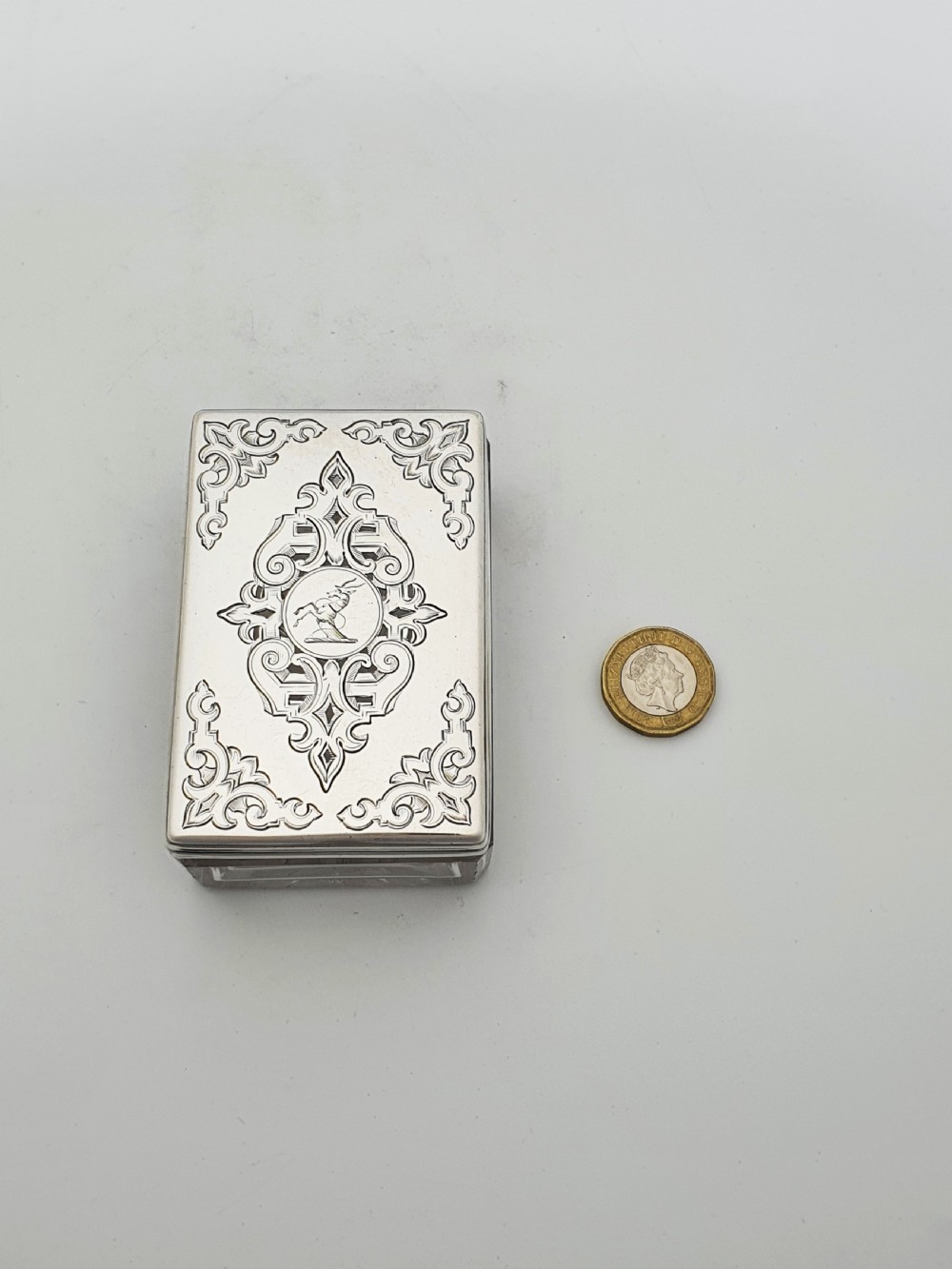 Lovely Antique Victorian Sterling Silver & Cut Glass Trinket Box - 1844 View XII