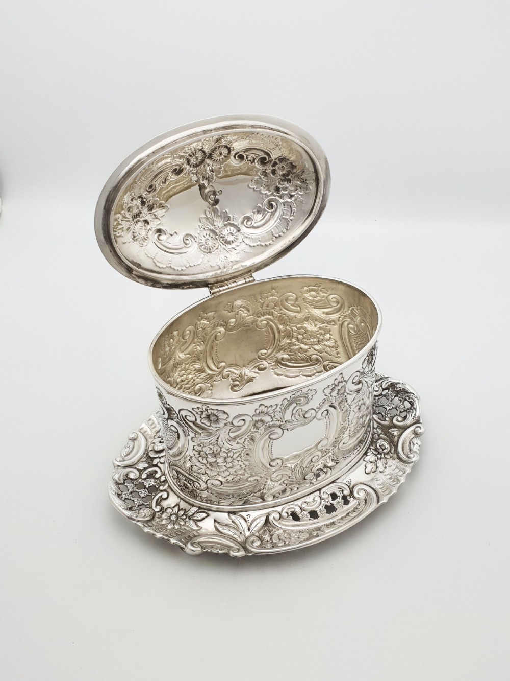 Fabulous Antique Victorian Embossed Silver Plated Biscuit Box – circa 1890 View II